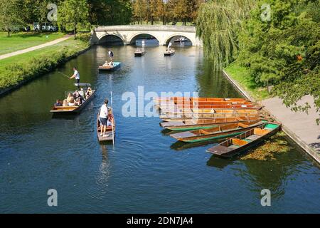 Persone che puniscono sul fiume Cam a Cambridge, Cambridgeshire Inghilterra Regno Unito Regno Unito Foto Stock