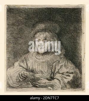 The Card Player, Rembrandt Harmensz van Rijn, olandese, 1606–1669, incisione su carta, Paesi Bassi, 1641, Stampa Foto Stock
