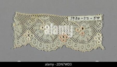 Fragment, A .G. Jennings & Sons, American, Medium: cotton Technique: machine made lace, Valencienne-type with embroidered details., USA, ca. 1884, lace, Fragment Stock Photo