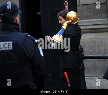 France's Kentin Mahe with the Trophy leaving the celebration Handball French Team World Champion Tittle 2015 at the Palais de l'Elysee in Paris, France, on February 3, 2015. France won the 24th Men's Handball World Championships two days ago and became the first team in handball history to win five world championships when they beat surprise finalists Qatar 25-22. France are now World, European and Olympic champions, emphasising their current dominance of the sport. Photo Alain Apaydin/ABACAPRESS.COM Stock Photo