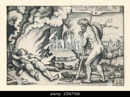La morte di Ercole, Hans Sebald Beham, tedesco, 1500–1550, incisione su carta bianca, 1542–48, figure, Stampa Foto Stock