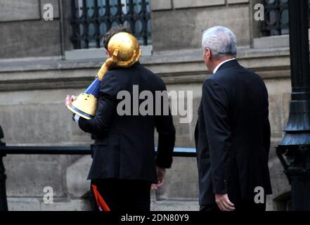 France's Kentin Mahe with the Trophy leaving the celebration Handball French Team World Champion Tittle 2015 at the Palais de l'Elysee in Paris, France, on February 3, 2015. France won the 24th Men's Handball World Championships two days ago and became the first team in handball history to win five world championships when they beat surprise finalists Qatar 25-22. France are now World, European and Olympic champions, emphasising their current dominance of the sport. Photo Alain Apaydin/ABACAPRESS.COM Stock Photo