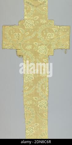 Frammento, mezzo: Seta tecnica: Tessuto, frammento a croce con patteen di forme a serpentina floreali e a foglia., XVIII secolo, tessuti tessuti, frammenti Foto Stock