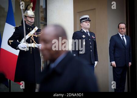 French President Francois Hollande receives President of the Republic of Guinea Alpha Conde, at the Elysee Palace in Paris, France on January 19, 2015. Photo by Audrey Poree/ABACAPRESS.COM Stock Photo