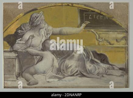 Studio per timpano in onore di Cicerone, Pierre-Victor Galland, Svizzera, Francia attiva, 1822 - 1892, Francia, fine del 19 ° secolo, figure, disegno Foto Stock