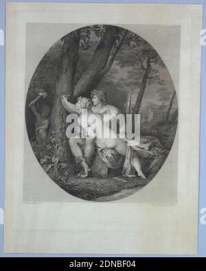 Due figure Carving on a Tree, Raffaello Morghen, 1758 – 1833, Theodoro Matteini, Italiano, incisione su carta, Europa, 1758-1833, Stampa Foto Stock