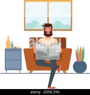 Uomo in camera di linving hygge stile design ilustration - Vector Illustrazione Vettoriale