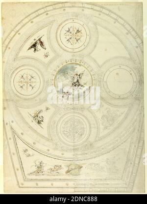 Decorazione soffitto, Teatro Valle, Roma, Felice Giani, Italiano, 1758–1823, penna e inchiostro grigio scuro, acquerello, gesso nero, Italia, 1821, disegno Foto Stock