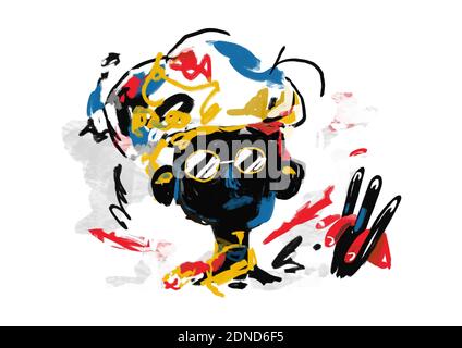 Portrait of African Man with Sunglasses. Painting, Modern Abstract Graffiti illustration. Paint with Primary Color. Contemporary art for Print Stock Photo