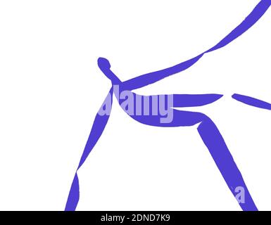 Qualcuno cade. Henri Matisse Vibe. Pittura astratta blu silhouette isolato su bianco. Stencil Art per stampa e poster Foto Stock