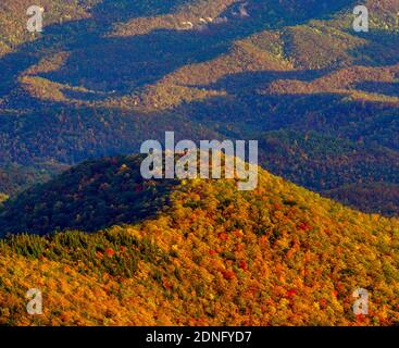 Colore di autunno, John Rock si affacciano, Blue Ridge Parkway, Pisgah National Forest, Carolina del Nord Foto Stock