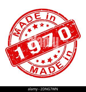 Imprint of a seal or stamp with the inscription MADE IN 1970. Label, sticker or trademark. Editable vector illustration. Flat style. Stock Vector