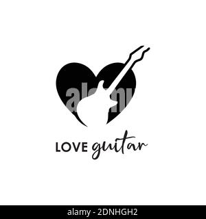 Design del modello del logo Love Guitar nell'illustrazione e nel logotipo Vector Illustrazione Vettoriale