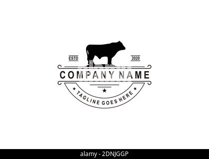 Retro Vintage Cattle / Beef Emblem Label logo design e. ispirazione simbolo mucca Illustrazione Vettoriale