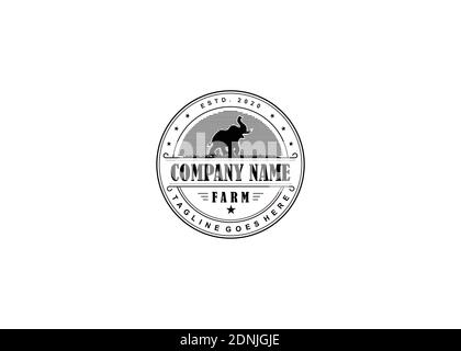 Retro Vintage Cattle / Beef Emblem Label logo design e. ispirazione simbolo dell'elefante Illustrazione Vettoriale