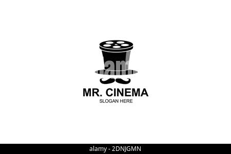 Mr. cinema with hat black Logo symbol Template Design Illustrazione Vettoriale