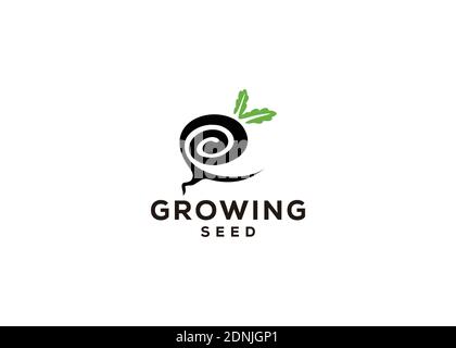Design moderno semi crescente fiore pianta giardino Farm logo design Illustrazione Vettoriale