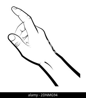 gesto della mano, l'uomo punta un dito, preme un pulsante, la schermata gadget. Utilizzo di dispositivi mobili touch. Vettore isolato su sfondo bianco Illustrazione Vettoriale