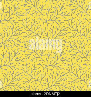 Astratto motivo floreale senza cuciture sfondo vettoriale, ultimate grigio su illuminanti colori pantone giallo dell'anno Illustrazione Vettoriale