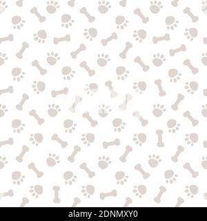 Motivo grigio senza cuciture con zampe per cani e sfondo vettoriale delle ossa illustrazione Illustrazione Vettoriale
