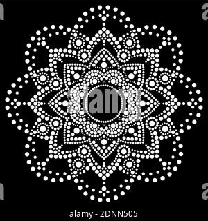 DOT art vettore etnico mandala, tradizionale Aboriginal dot painting design, decorazione indigena australiana in bianco Illustrazione Vettoriale