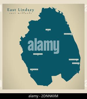 Mappa del distretto di East Lindsey - Inghilterra Regno Unito Illustrazione Vettoriale