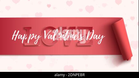 Buon giorno di San Valentino banner orizzontale su sfondo con cuori rosa. Illustrazione Vettoriale