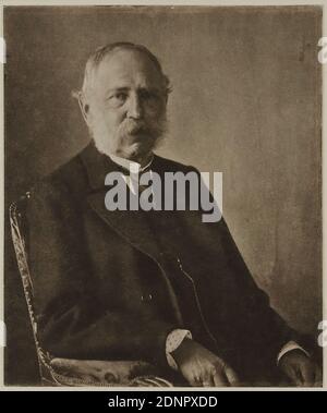 Nicola Perscheid, King Albert of Saxony, paper, heliogravure, image size: height: 16,30 cm; width: 13,70 cm, stamp: verso on cardboard: Staatliche Landesbildstelle Hamburg, portrait photography, studio/studio photography, half-length portrait, seated figure, king, historical person, Saxony, King Albert Stock Photo