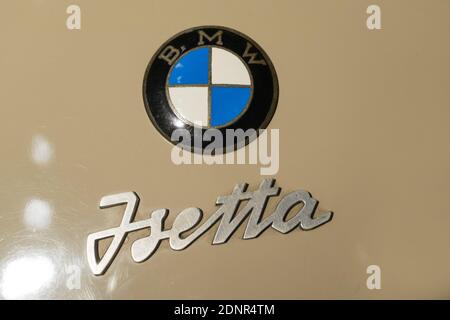 Logotipo della BMW Isetta Moto Coupe, Germania, 1955, PS.SPEICHER Museum, Einbeck, bassa Sassonia, Germania, Europa Foto Stock