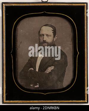 Uomo con barba, daguerreotipo, dimensioni immagine: Altezza: 11.00 cm; larghezza: 8.80 cm, fotografia ritratto, barba, uomo, ritratto a mezza lunghezza, posizioni delle braccia, gesti Foto Stock