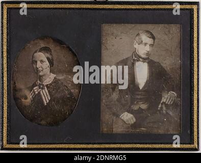 Giovane donna, giovane uomo, daguerreotipo, dimensione immagine: Altezza: 5,40 cm; larghezza: 4,30 cm, Ritratto, uomo, Donna, ginocchio, ritratto a mezza lunghezza, tre quarti di vista Foto Stock