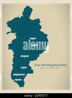 Mappa del distretto del Northamptonshire orientale - Inghilterra Regno Unito Illustrazione Vettoriale