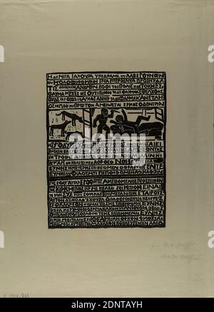 Gustav Heinrich Wolff, Odysseus e Kirke, carta giapponese, taglio legno, taglio legno su carta giapponese, dimensioni immagine: Altezza: 26,6 cm; larghezza: 20,3 cm, recto in basso a destra in matita inscritto per G.H. Wolff + Marta Wolff, Arte grafica gratuita (stampe/stampe), stampe/stampe, mitologia classica/Storia Antica, Storia di Ulisse, Ulisse sull'Isola del Circe, Storia del Circe, modernità classica Foto Stock