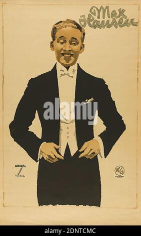 Kunst im Druck, Ludwig Hohlwein, Max Hansen, carta, litografia, totale: Altezza: 90 cm; larghezza: 57 cm, firma: Recto u. li. Im Druck: LUDWIG HOHLWEIN, MONACO DI BAVIERA, poster per musica e concerti, poster per film, ritratto, attore, attrice, concerto, cantante, proiezione film, moda maschile, musicista, Max Hansen Foto Stock