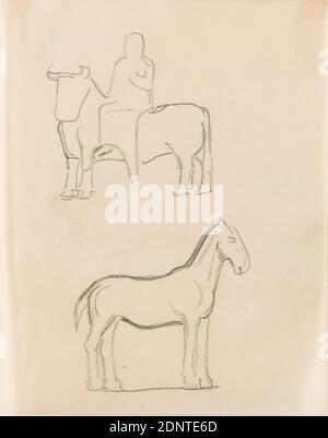 Gustav Heinrich Wolff, Studi di Cavallo e toro, matita, pergamena, disegno, matita su pergamena, totale: Altezza: 14.7 cm; larghezza: 11.6 cm, disegno, grafica, Cavallo, toro, Abduzione dell'Europa, Animali, Modernismo classico, due schizzi dal libro di schizzo febbraio-marzo 1924. La parte superiore è stata probabilmente creata in connessione con la scultura in bronzo Europa auf dem Stier (1924), Holthusen 1964 scultura n. 50 e l'incisione in rame Europa (1924), Holthusen 1964 grafico n. 117 Foto Stock