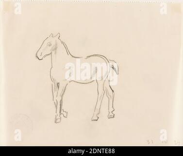 Gustav Heinrich Wolff, Cavallo in piedi, dal libro di disegno ottobre a novembre 1924, matita, pergamena, disegno, matita su pergamena, totale: Altezza: 11.6 cm; larghezza: 14.7 cm, datato, 31.10.24, disegno, grafica, schizzi, cavallo, animali, Modernismo classico, dal libro di disegno ottobre a novembre 1924, datato in basso a destra 31.10.24 Foto Stock