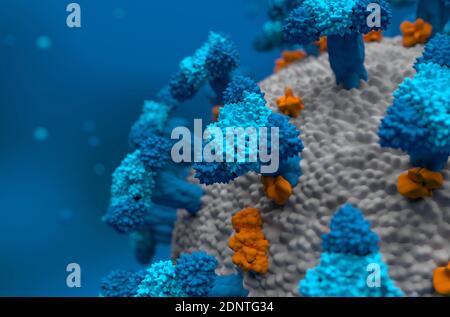 3D rendering blu colore virus concept modello semi closeup Foto Stock