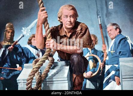 Film ancora da 'il Cavaliere Nero' con Alan Ladd, Patricia Medina, Peter Crushing, e Andre Morell. Foto Stock