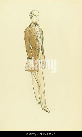 Ernst Dryden, costume per il film il prigioniero di zenda, carta, acquerello non opaco, matita, acquerello, disegno, acquerello sul piombo, totale: Altezza: 48,4 cm; larghezza: 30,6 cm, illustrazioni, moda, abbigliamento, moda maschile, costume da teatro Foto Stock