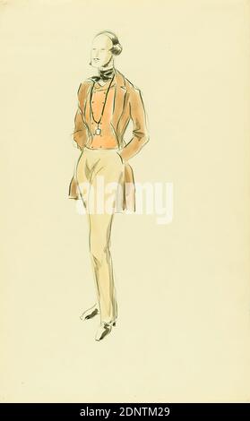 Ernst Dryden, costume per il film il prigioniero di zenda, carta, acquerello non opaco, matita, acquerello, disegno, acquerello sul piombo, totale: Altezza: 48,5 cm; larghezza: 30,4 cm, illustrazioni, moda, abbigliamento, moda maschile, costume da teatro Foto Stock