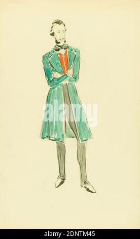 Ernst Dryden, costume per il film The Prisoner of zenda, carta, acquerello non opaco, matita, acquerello, disegno, acquerello sul piombo, totale: Altezza: 48,5 cm; larghezza: 30,4 cm, illustrazioni, moda, abbigliamento, abbigliamento da uomo, costume da teatro Foto Stock