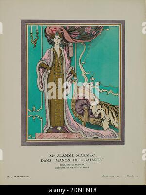 George Barbier, Mlle Jeanne Marnac dans 'Manon, fille galante' (Illustrazione di Gazette du Bon Ton, n° 3, 1924-25), carta, incisione a filo, pochoir e incisione a filo, totale: Altezza: 24,5 cm; larghezza: 19 cm, firmato: Recto o. re. Nella targa: GEORGE BARBIER, inscritto: Recto u. Foto Stock
