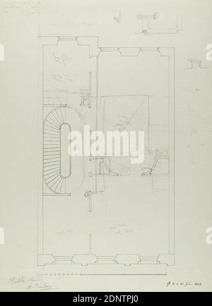 Theodor Bülau, Hübbe'se Haus, Ferdinandstr. 65, Amburgo. Planimetria, carta, penna, inchiostro, matita, disegno penna e inchiostro, dimensioni foglio: Altezza: 36 cm; larghezza: 26,2 cm, inscritto e datato: Recto: In inchiostro: HB. ♃ [Jupiter symbol] il 6 giugno 1844, inscritto: Recto: In piombo: Casa di Hübbe, A. Bülau, disegni di progetto, progetto, progetto di un edificio, cantina, cantina, architettura Foto Stock