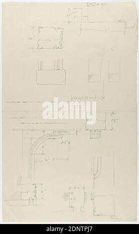 Theodor Bülau, Hübbe'se Haus, Ferdinandstr. 65, Amburgo. finestra sulla baia. Vista e sezione, carta, penna, inchiostro, matita, disegni a penna e inchiostro, lavati, dimensione foglio: Altezza: 42.2 cm; larghezza: 38.5 cm, disegni di design, sezione attraverso un'architettura, orientel, dettagli architettonici Foto Stock