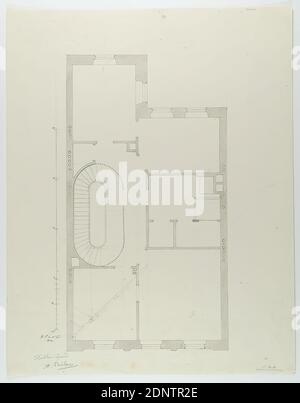 Theodor Bülau, Hübbe'se Haus, Ferdinandstr. 65, Amburgo. Pianta del 3° piano, carta, penna, inchiostro, matita, penna e inchiostro, lavato, dimensioni del foglio: Altezza: 41.2 cm; larghezza: 32.3 cm, inscritto e datato: Recto: In inchiostro: HB. ♂ [Marssymbol] den 18th Juni, 1844, inscritto: Recto: In piombo: Casa di Hübbe, A. Bülau, disegni di progetto, progetto, progetto di un edificio, architettura Foto Stock