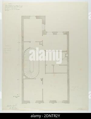 Theodor Bülau, Hübbe'se Haus, Ferdinandstr. 65, Amburgo. Pianta del 3° piano, carta, penna, inchiostro, matita, penna e inchiostro, lavato, dimensioni del foglio: Altezza: 41.2 cm; larghezza: 32.3 cm, inscritto e datato: Recto: In inchiostro: HB. ♂ [Marssymbol] den 18th Juni, 1844, inscritto: Recto: In piombo: Casa di Hübbe, A. Bülau, disegni di progetto, progetto, progetto di un edificio, architettura Foto Stock