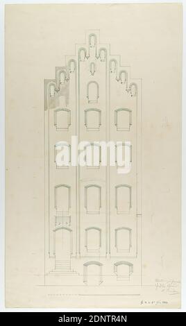 Theodor Bülau, Hübbe'se Haus, Ferdinandstr. 65, Amburgo. 2. Disegno di facciata, carta, penna, inchiostro, matita, penna e inchiostro, lavati, dimensione del foglio: Altezza: 52 cm; larghezza: 30,3 cm, inscritto e datato: Recto: In inchiostro: Amburgo ♃ [simbolo di Giove] il 6 giugno 1844, inscritto: Recto: In piombo: Hübbe Haus, A. Bülau, disegni di design, facciata, casa, edificio, tavola Foto Stock