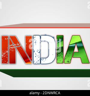 'India' (testo tipografico) con design Tricolor realizzato con l'aiuto di editing e formattazione grafica. Foto Stock