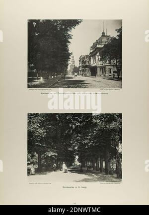 Wilhelm Dreesen, otto Meissner, Kirchenallee, con la Chiesa della Trinità e la Casa di gioco tedesca e Brockesallee a St. Georg dal portfolio Neue malerische Bilder aus der Freien und Hansestadt Hamburg und ihrer Umgebung, Staatliche Landesbildstelle Amburgo, collezione sulla storia della fotografia, carta, collotipo, larghezza: 35,00 cm, altezza totale: 48,00 cm; altezza totale: recto u. Fotografo, Editore e titolo, fotografia di viaggio, fotografia architettonica, città, vista città (veduto), vita urbana, viale, passeggiata, Esplanade Foto Stock