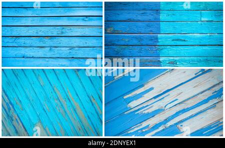 Set di diverse tavole di legno verniciate blu Foto Stock